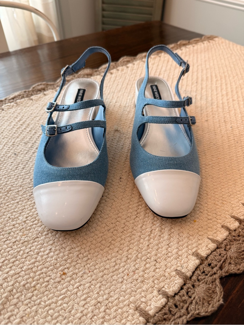 Nine West Roslin Mary Jane Slingback Pumps in Denim/White Sz 9 M - Picture 8 of 9
